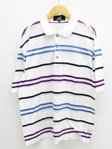 ‡dunhill/ダンヒル‡ボーダーポロシャツ/薄手/半袖 ホワイト×ブルー系/白×青系 メンズ L【中古】 春夏 013052 ‡dunhill/ダンヒル‡ボーダーポロシャツ/薄手/半袖 ホワイト×ブルー系/白×青系 メンズ L【中古】 春夏 013052