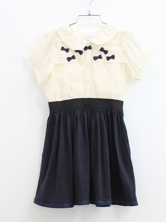Short Sleeves - トッカ 半袖ワンピース 100cm キッズ 女児 ベージュ 黒【中古】●