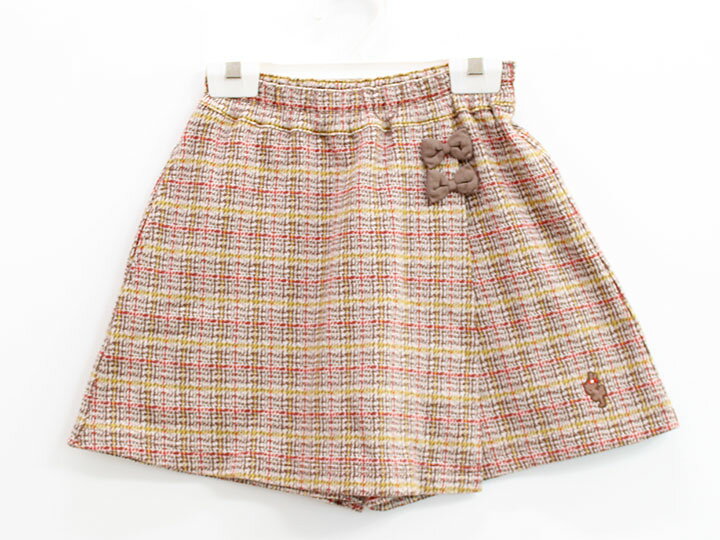 ケーピー ニットプランナー ラップキュロット 140cm キッズ 女児 赤×茶色【中古】●