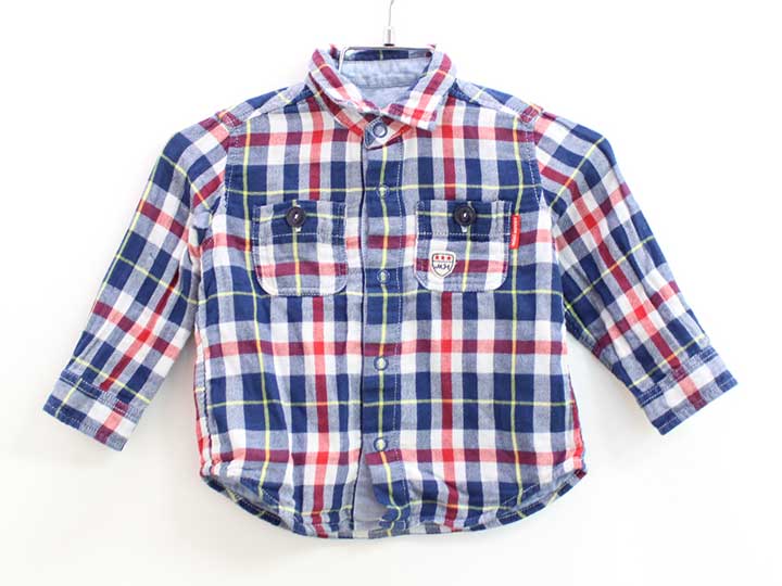 Blouses, Shirts - ミキハウス リバーシブル長袖シャツ 80cm キッズ 男児 青×赤【中古】●