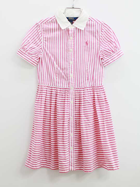 Short Sleeves - ラルフローレン 半袖ワンピース 130cm キッズ 女児 ピンク×白【中古】●