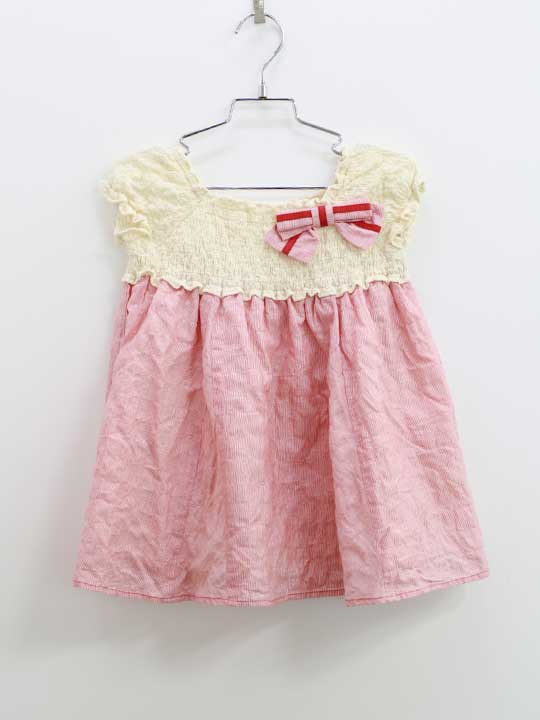 トッカ 半袖ワンピース 80cm キッズ 女児 ベージュ×赤【中古】●