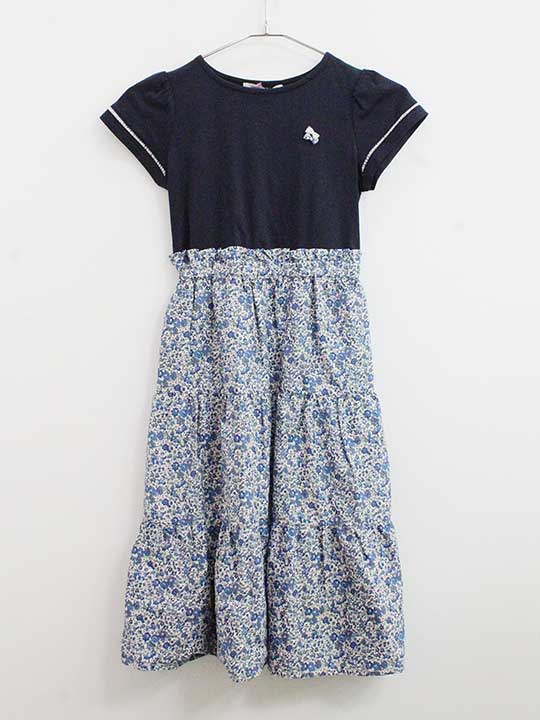 Short Sleeves - ポンポネット 半袖ワンピース 120-130cm キッズ 女児 紺×青【新品未使用品】●