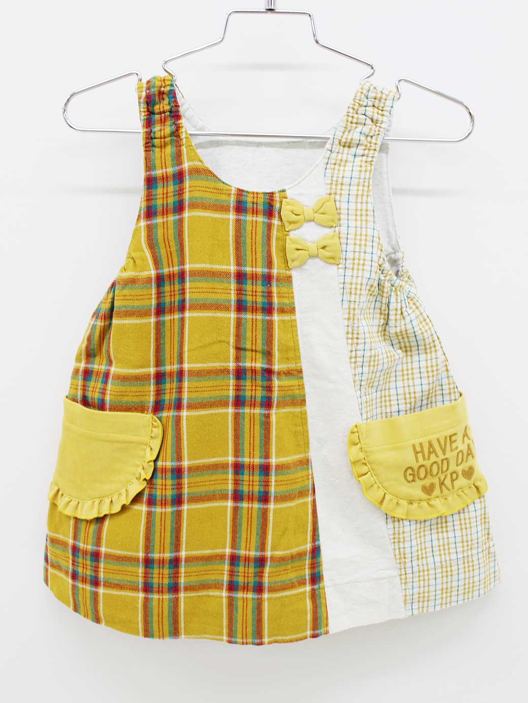 ＜ニットプランナー/KP/ケーピー＞90cm リバーシブルジャンパースカート マスタードイエロー＆グレー【..