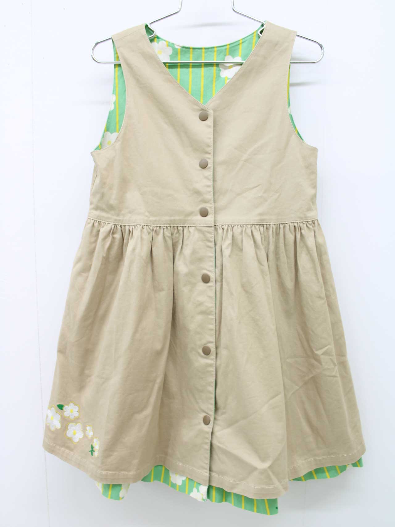 ニットプランナー ノースリーブジャンパースカート 120cm キッズ 女児 グリーン×黄色＆ベージュ【中古】＜