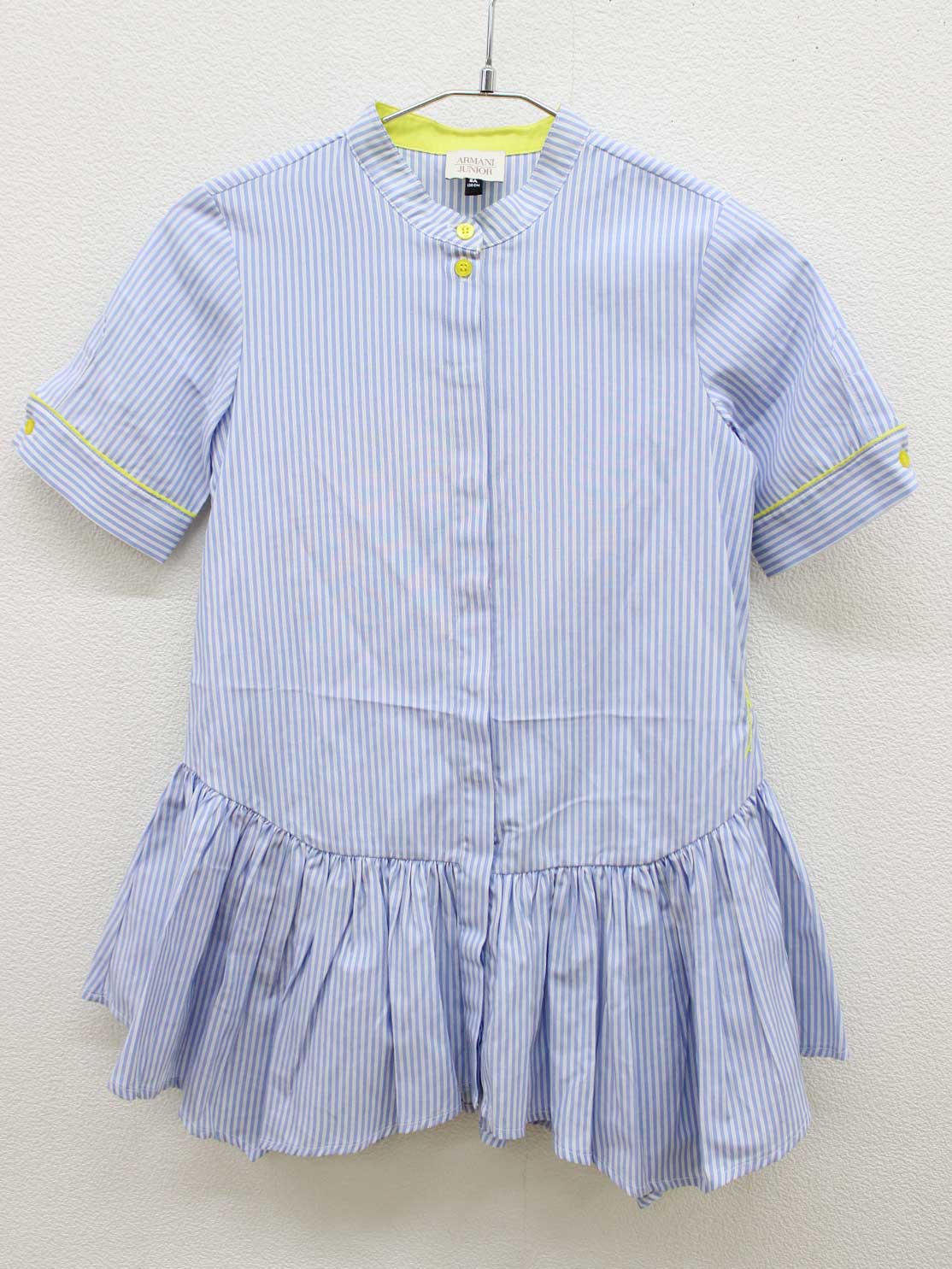 【2025夏SALE!】<アルマーニ ジュニア/Armani Junior >130cm 半袖ワンピース 白×ブルー【中古】子供服 キッズ kids 女の子 夏 onepi 614042