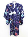 【夏SALE!】<三勝>100-110cm 浴衣/ゆかた 濃紺×白 さくら 蝶 お祭り 花火大会 納涼祭 盆踊り【中古】子供 キッズ kids 女の子 seas...