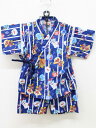 【夏SALE!】<アンパンマンキッズコレクション>90cm 甚平 紺×白 ストライプ柄 お祭り 花火大会 納涼祭 盆踊り【中古】子供 キッズ kids ベビー ...