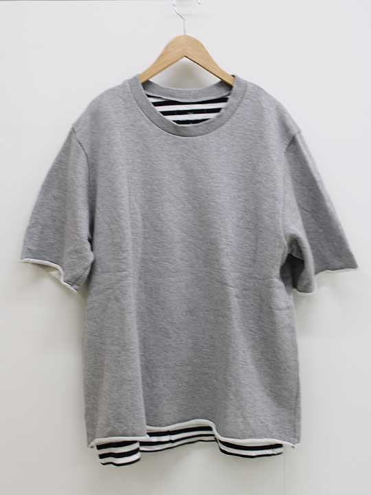 ▽uniform experiment/ユニフォームエクスペリメント▽2IN LAYERED TEEレイヤードカットソー/スエット/半袖 グレー メンズ 2 【中古】春秋 500142(4)