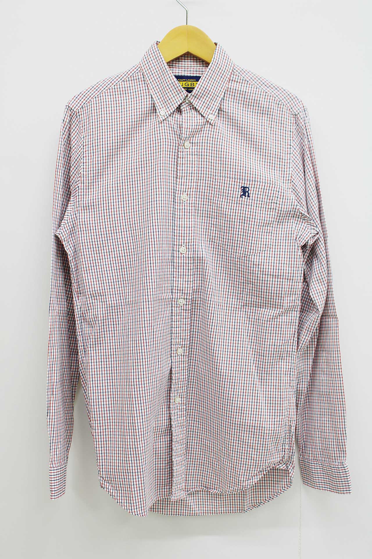 【SALE】▽RALPH LAUREN RUGBY/ラルフ ローレンラグビー▽チェック柄シャツ/長袖 レッド×ネイビー　メンズ M【中古】春秋 500142