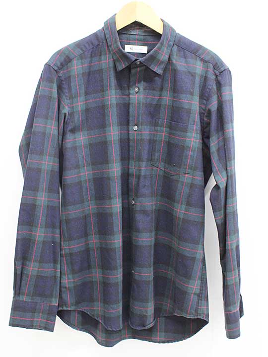 【値下げ】▽TAKEO KIKUCHI/タケオキクチ▽チェック柄シャツ/長袖 グリーン系 メンズ M【中古】秋冬 800142