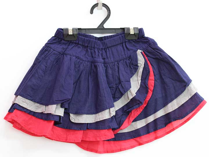 【春夏物 新入荷!】『ベベ/BeBe』90cm スカート 紺×赤×グレー【中古】子供服 キッズ kids ベビー服 baby 女の子 春夏 bottoms 405042