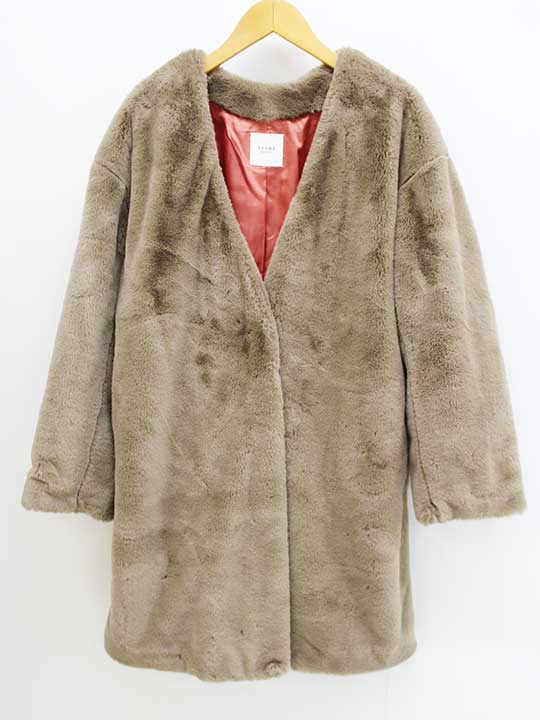 ビームスハート フェイクファーノーカラーコート レディース ブラウン【中古】【新入荷】《(4)