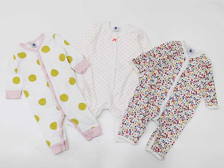 【新規値下げ!】〔プチバトー/PETIT BATEAU〕67cm 長袖ロンパース/カバーオール3点set 白系【中古】【ネット限定】子供 キッズ kids ベビー baby 女の子 春 onepi 513042