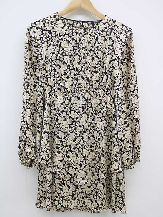 ザラ 花柄チュニック XS レディース ブラック×ベージュ【中古】■