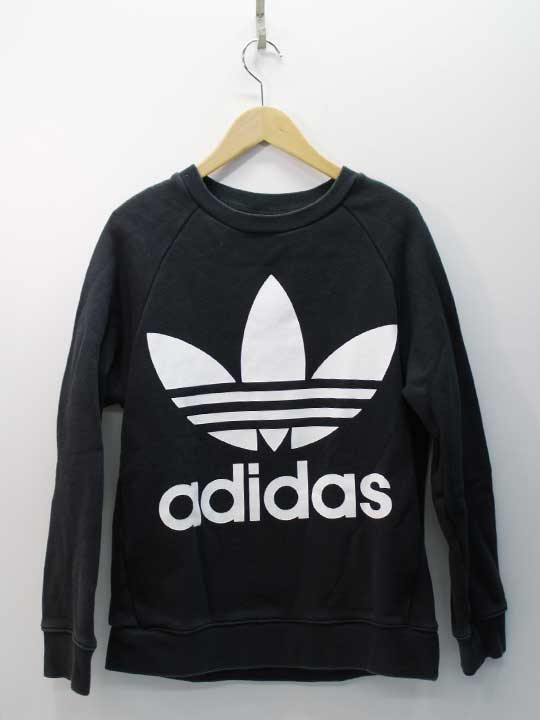 アディダス ロゴプリントスウェット XS レディース ブラック×ホワイト【中古】■