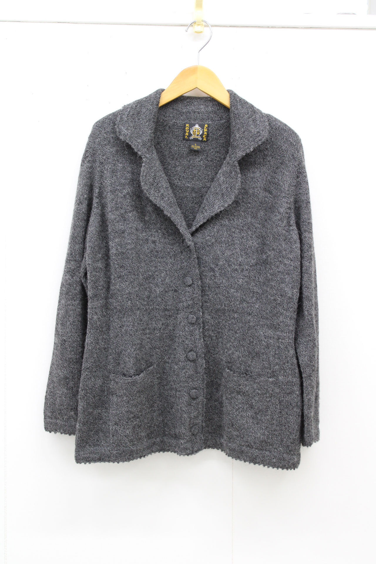 ロイヤルアルパカ アルパカニットジャケット L レディース グレー【中古】【新入荷】■