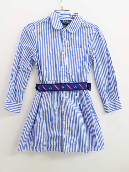 【SALE!】ラルフローレン 長袖ワンピース 115cm キッズ 女児 白×青【中古】○