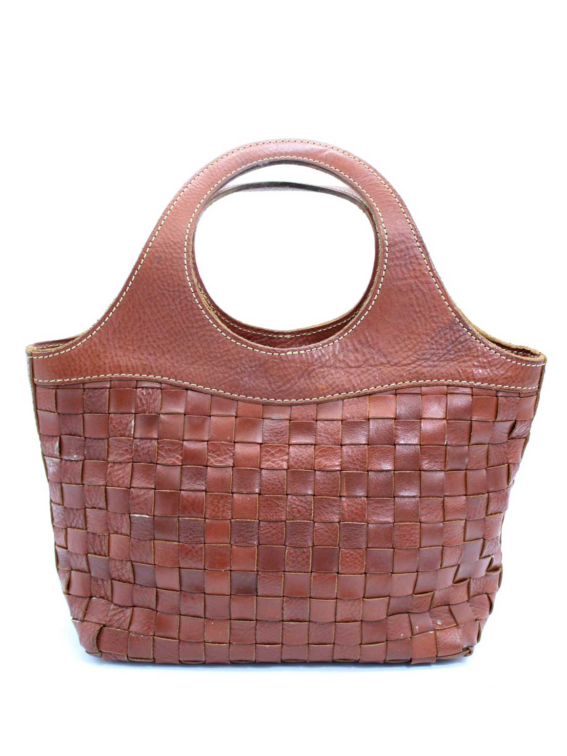 【値下げ】イルビアンコ レザー編み込みバッグ レディース ブラウン【中古】 †(4)