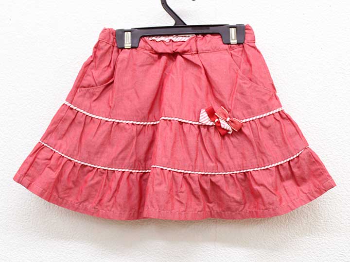 ▼ファミリア/familiar▼90cm スカート 赤×白 【中古】 子供 キッズ kids ベビー服 baby 女の子 春夏 bottoms 424042