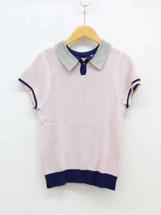 【SALE】★NAVY.WO/ネイビーウォ★ポロシャツニット/おしゃれ/かわいい/シンプル/トップス/ニット/半袖 ピンク レディース 1【中古】春夏 325042