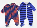▲プチバトー/PETIT BATEAU▲67cm(6m) 長袖ロンパース/カバーオール2枚set 紺系×青系 ボーダー【中古】【ネット限定】子供 キッズ kids ベビー baby 男の子 秋冬 onepi 322132(4)
