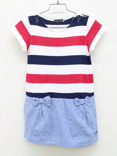 【夏SALE!】▲ベベ/BeBe▲110cm 半袖ワンピース トリコロールボーダー×ライトインディゴ【中古】子供服 キッズ kids 女の子 夏 onepi 326042 【夏SALE!】▲ベベ/BeBe▲110cm 半袖ワンピース トリコロールボーダー×ライトインディゴ【中古】子供服 キッズ kids 女の子 夏 onepi 326042