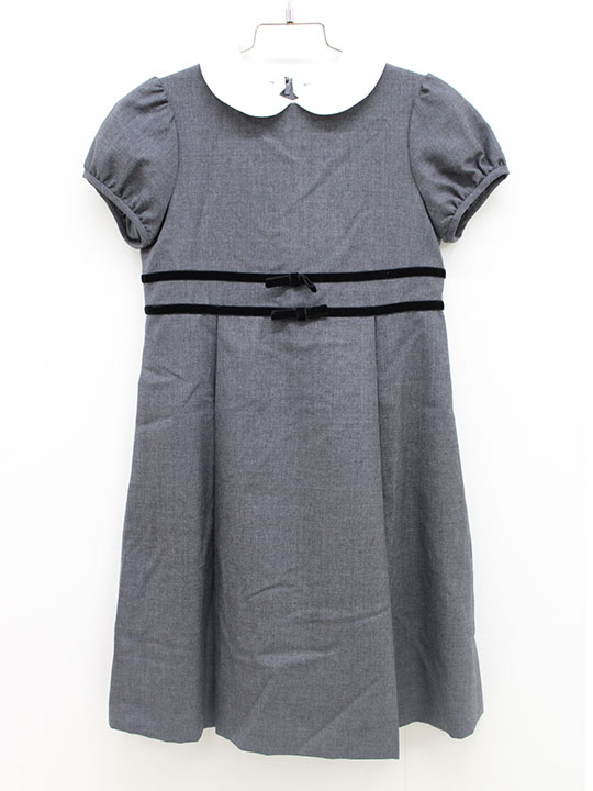 現行▲ミルフィーユ/millefeuille▲120cm 半袖ワンピース グレー 衿取外し可 フォーマル お受験 お稽古 通塾 見学会 説明会 通園 通学 スクール 冠婚葬祭【中古】子供服 キッズ kids 女の子 fml onepi 829042