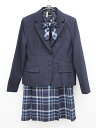 【新規値下げ!】▲ポンポネット/pom ponette▲150cm スーツ3点セット 濃紺×水色系チェック リボンタイ付き フォーマル お受験 お稽古 通塾 見...