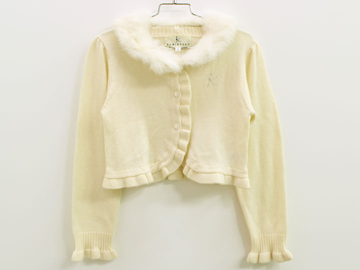 ▲組曲/KUMIKYOKU▲125cm(L) ニットボレロ/カーディガン アイボリー リアルファーティペット付 フォーマ..