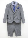 ▲ミッシェルアルフレッド/michelle alfred▲110cm スーツ5点セット グレー×白紺チェック ネクタイ&ピンバッジ&チーフ付き フォーマル 卒園...