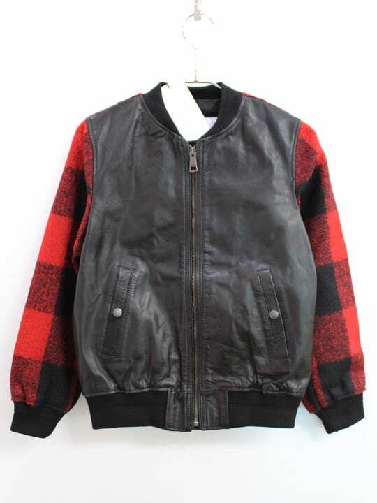 バーバリー レザーブルゾン 140cm(10Y) キッズ 男児 黒×赤【新品 未使用品】【新入荷!】▲(4)