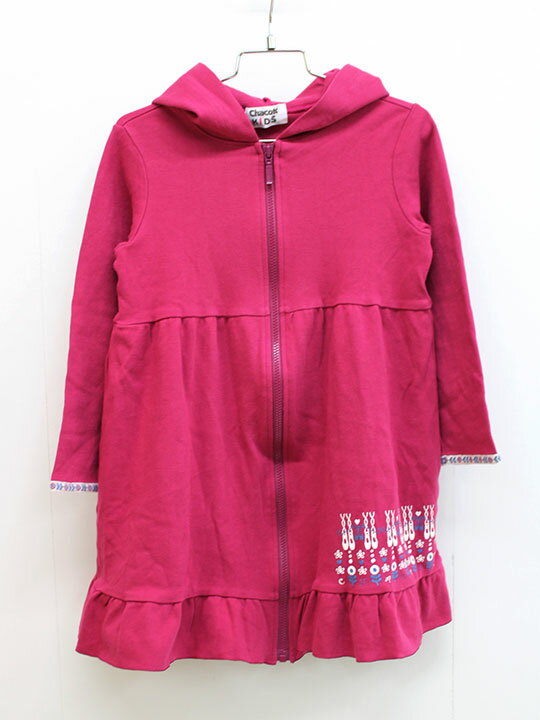 チャコット 長袖フード付きジップアップワンピース 120cm キッズ 女児 ワインレッド【中古】▲