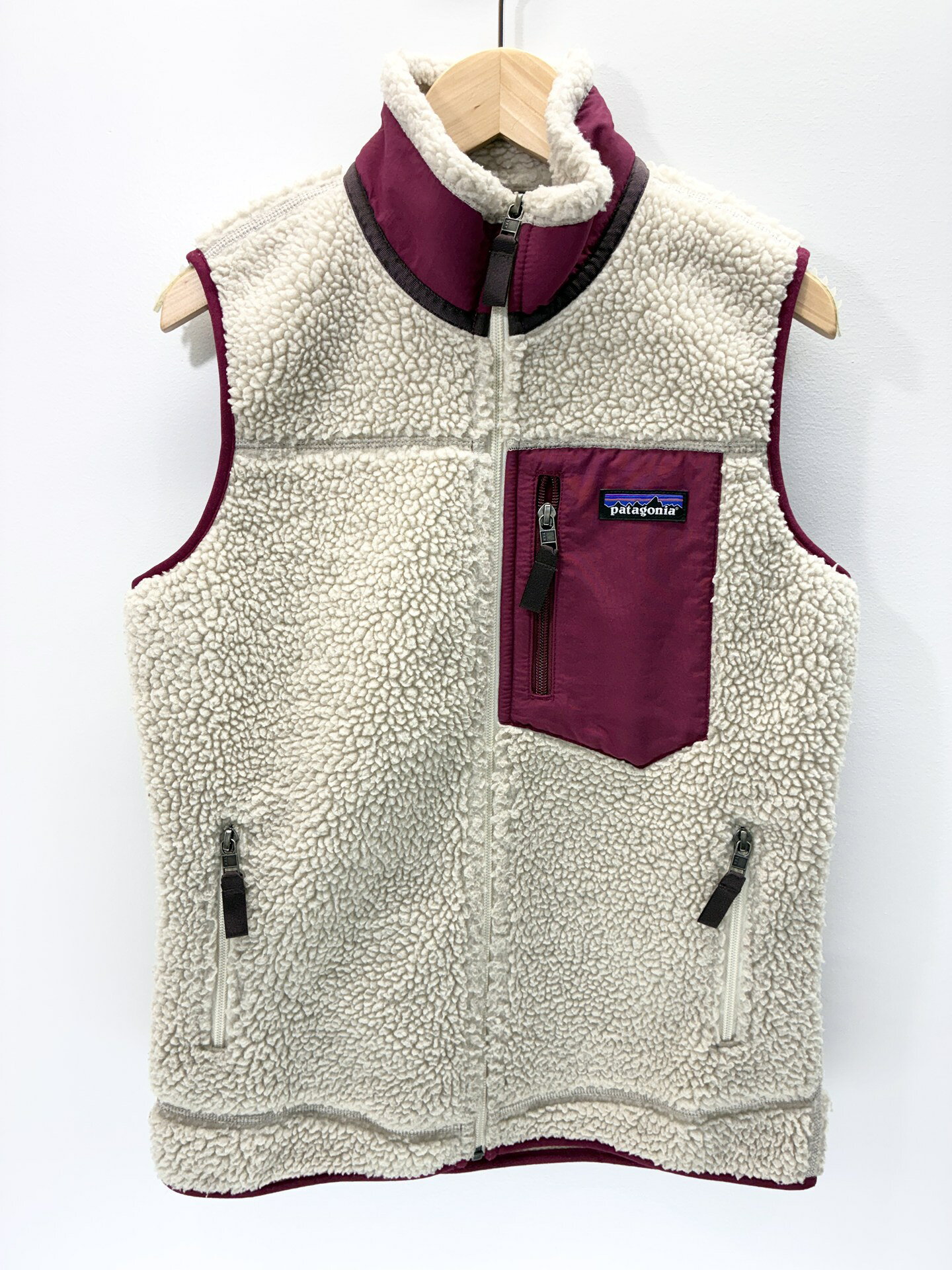 パタゴニア クラシックレトロXベスト XS レディース ベージュ×ワインレッド【中古】【新入荷】▲
