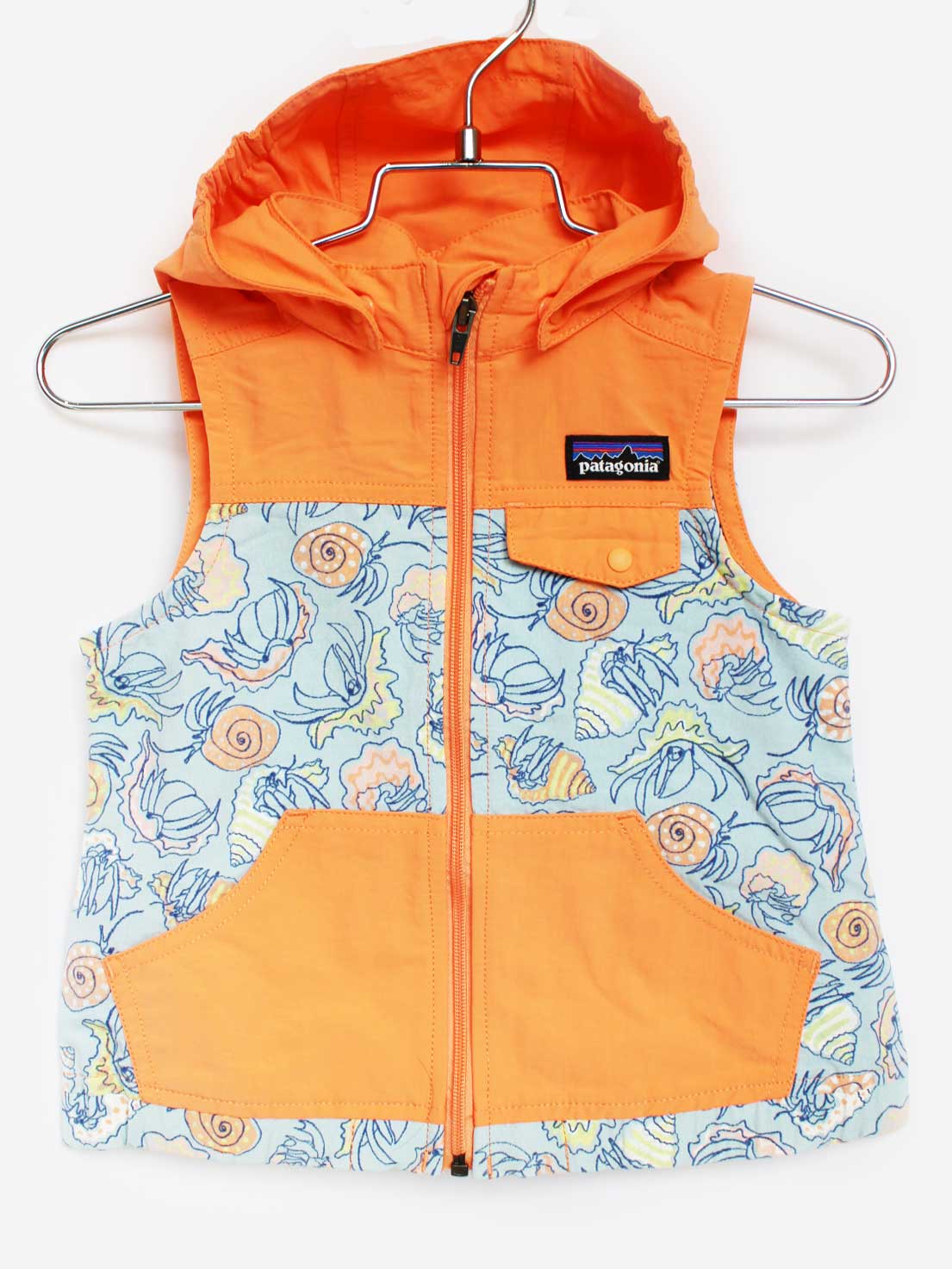 [パタゴニア/Patagonia]90cm バギーズベスト オレンジ×ブルー フード取外可 撥水【中古】子供服 キッズ kids ベビー服 baby 男の子 女の子 春夏 tops 803042 1