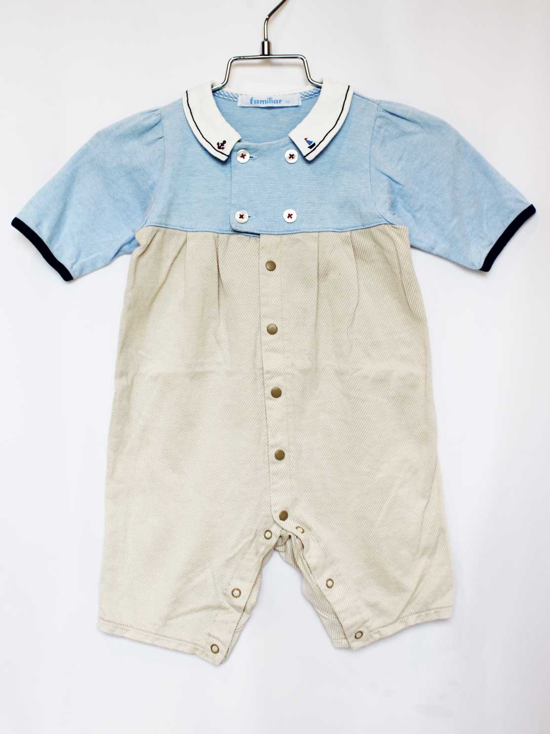 ファミリア/familiar 70cm 長袖カバーオール/長袖ロンパース ブルー×ベージュ【中古】子供服 キッズ kids ベビー服 baby 男の子 春夏 onepi 803042