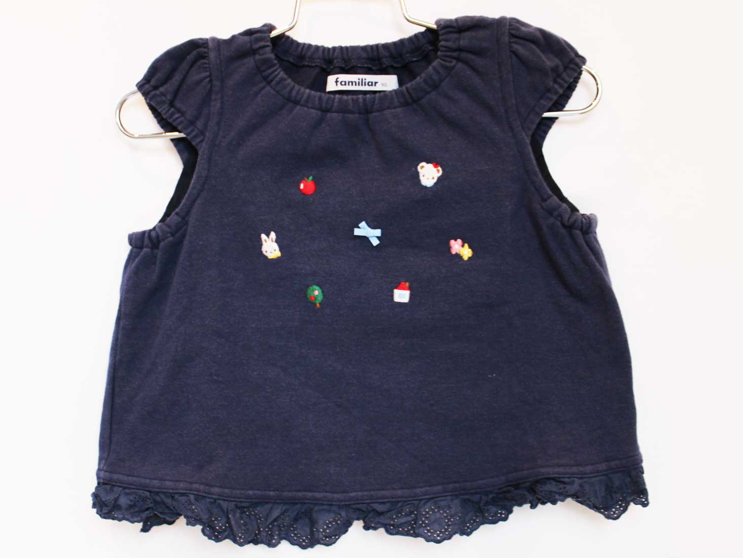 【値下げ!】[ファミリア/familiar]90cm 半袖ベスト 紺【中古】子供服 キッズ kids ベビー服 baby 女の子 春秋 tops 803042