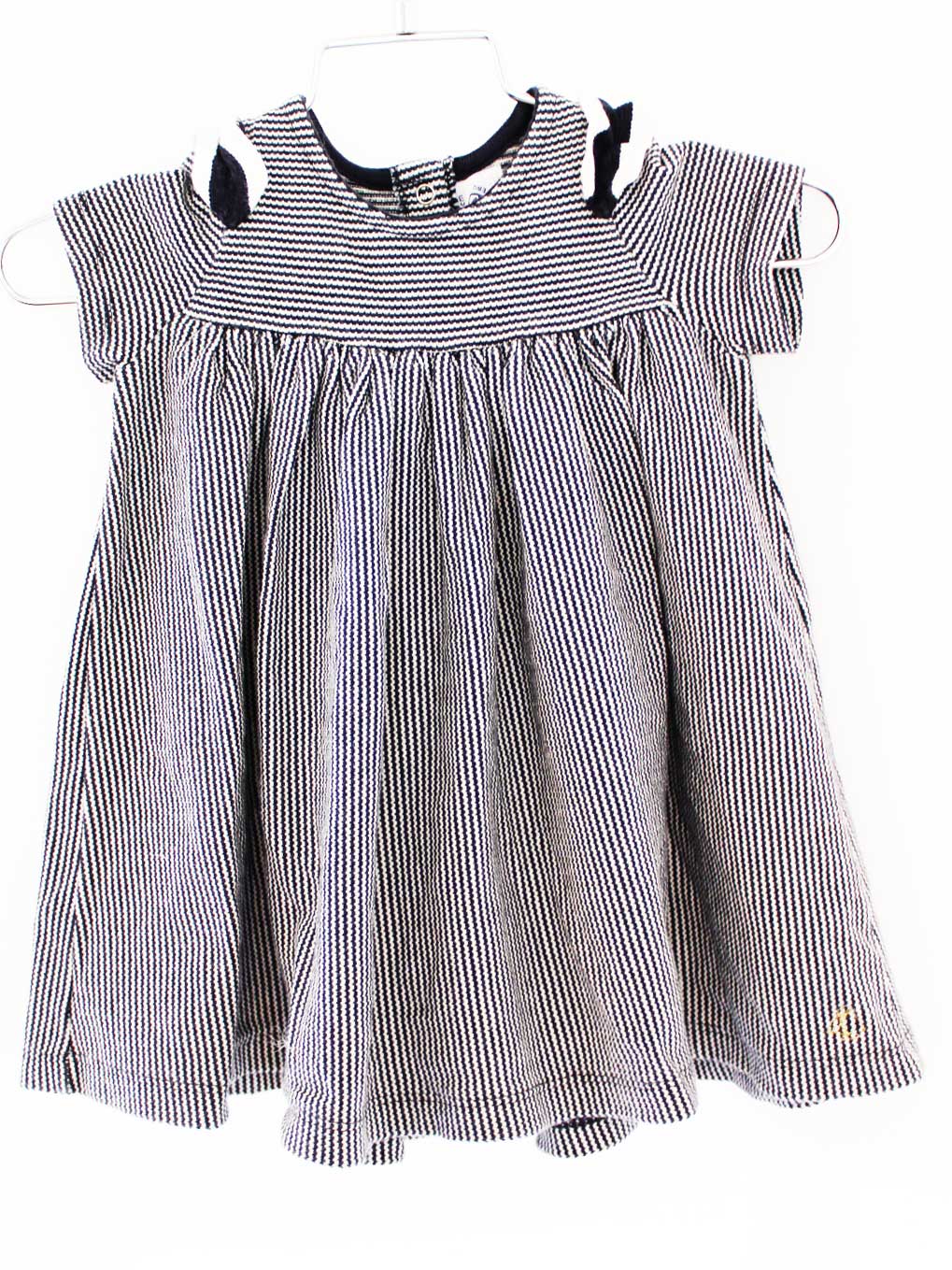 【夏物 新入荷!】[プチバトー/PETIT BATEAU]74cm 半袖ワンピース 紺×白【中古】子供服 キッズ kids ベビー服 baby 女の子 夏 onepi 324042