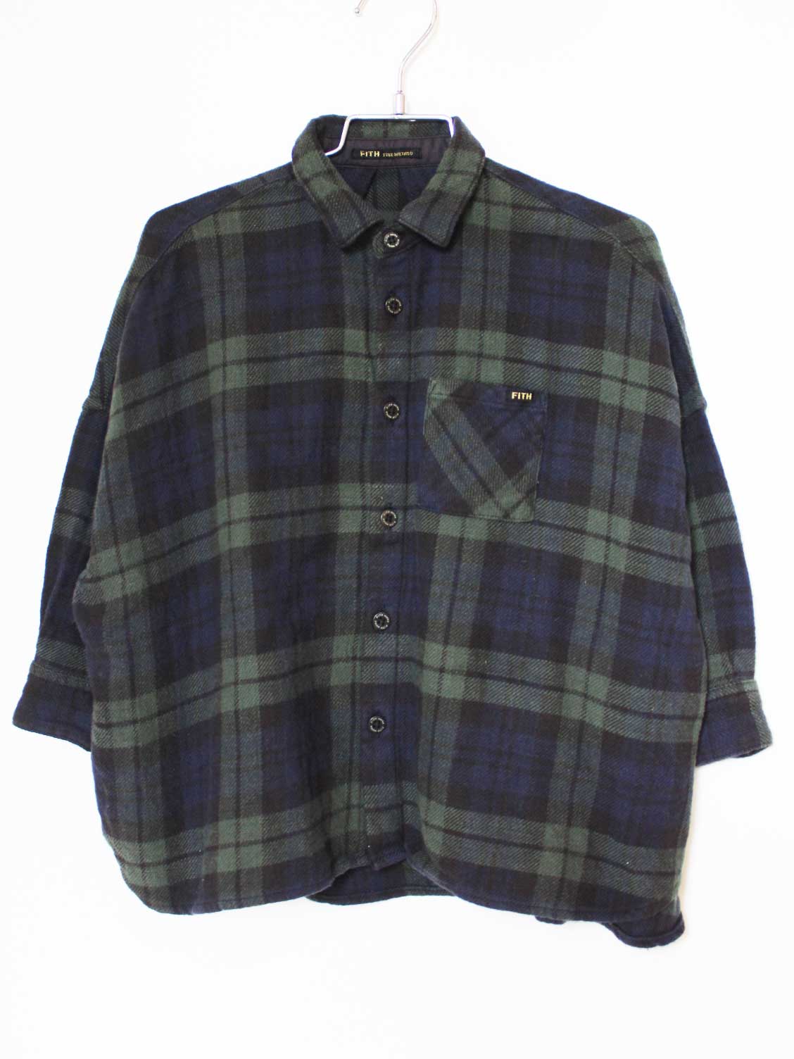 【値下げ!】[フィス/FITH]100cm 長袖ネルシャツ 濃紺×深緑【中古】子供服 キッズ kids 男の子 女の子 秋冬 tops 719042