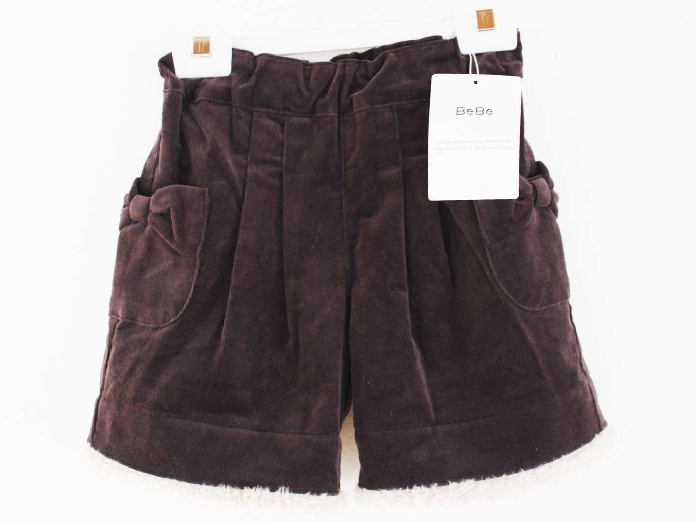 新品 未使用品[ベベ/BeBe]120cm ショートパンツ/ハーフパンツ/半ズボン/短パン こげ茶×アイボリー 裾2way子供服 キッズ kids 女の子 秋冬 bottoms 100142