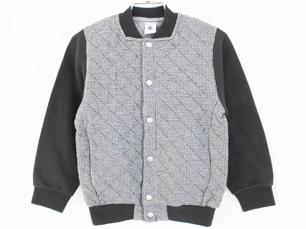 [プチバトー/PETIT BATEAU]110cm スウェットブルゾン/キルティングジャンパー/アウター グレー×白【中..