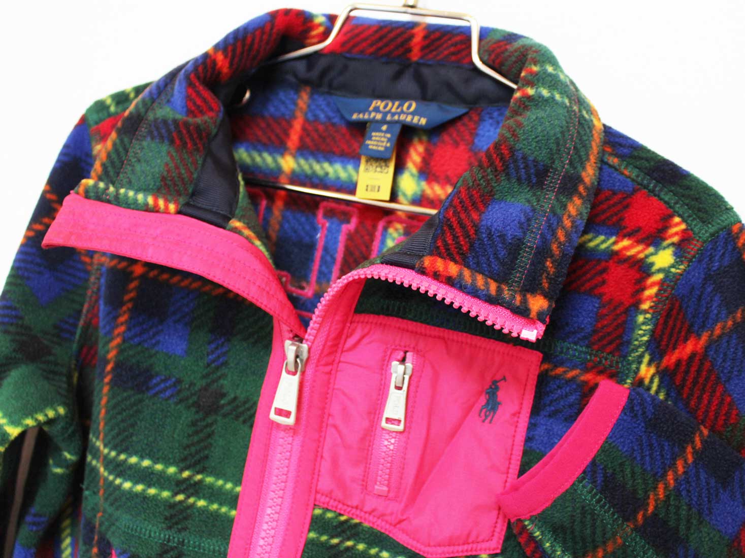 【楽天スーパーSALE!】[ラルフローレン/Ralph Lauren]110cm フリースブルゾン/ジャンパー/アウター 深緑×ピンク系【中古】子供服 キッズ kids 男の子 秋 otr 510142 3