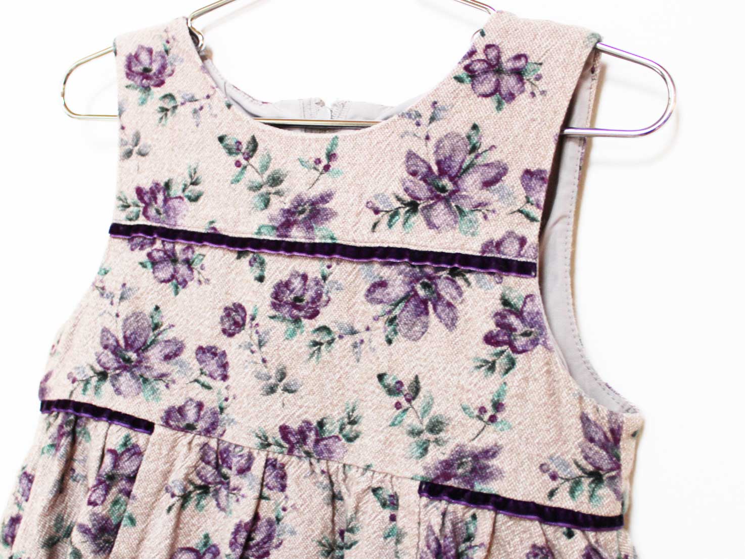 【SALE!】[ベベ/BeBe]110cm ジャンパースカート ベージュ×紫 フォーマル 七五三 卒...