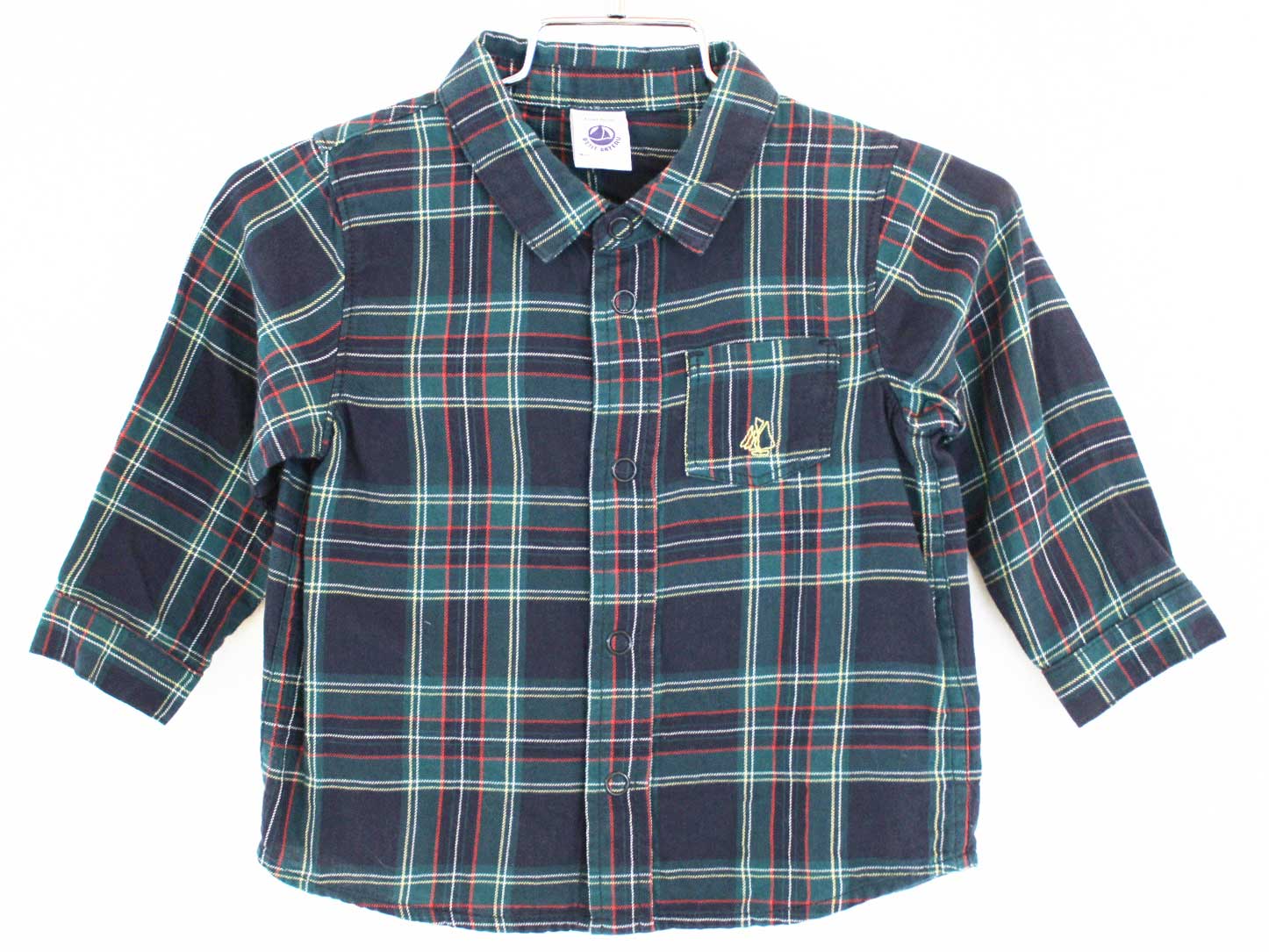 [プチバトー/PETIT BATEAU]74cm 長袖シャツ 紺×深緑【中古】子供服 キッズ kids ベビー服 baby 男の子 ..