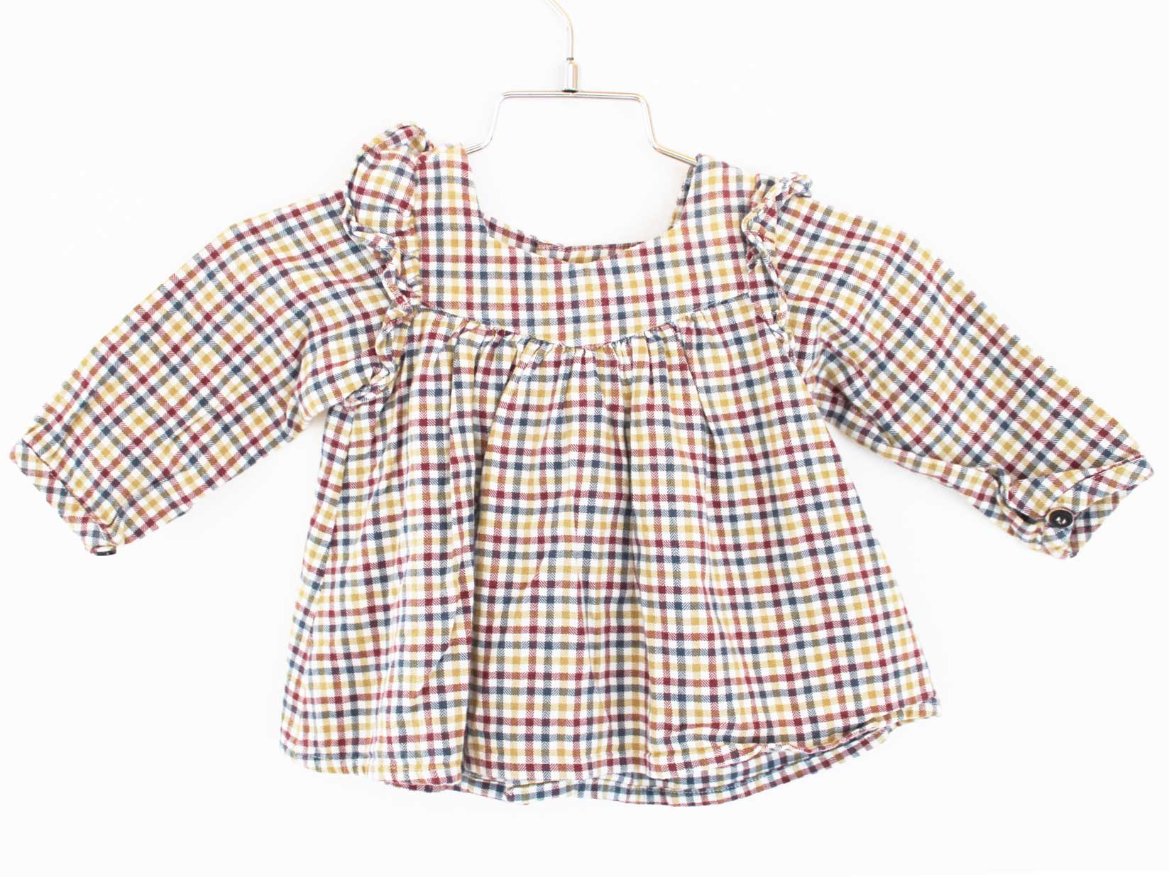 【楽天スーパーSALE!】[ボントン/BONTON]67cm 長袖ブラウス 茶×グリーン【中古】子供服 キッズ kids ベビー服 baby 女の子 秋冬 tops 101142