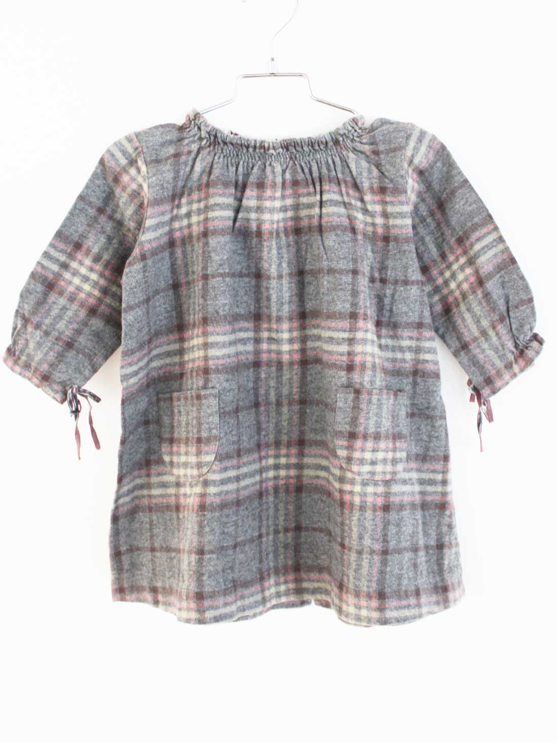 [マキエ/MAKIE]104cm 長袖ワンピース グレー×ピンク系【中古】子供服 キッズ kids 女の子 秋冬 onepi 520142