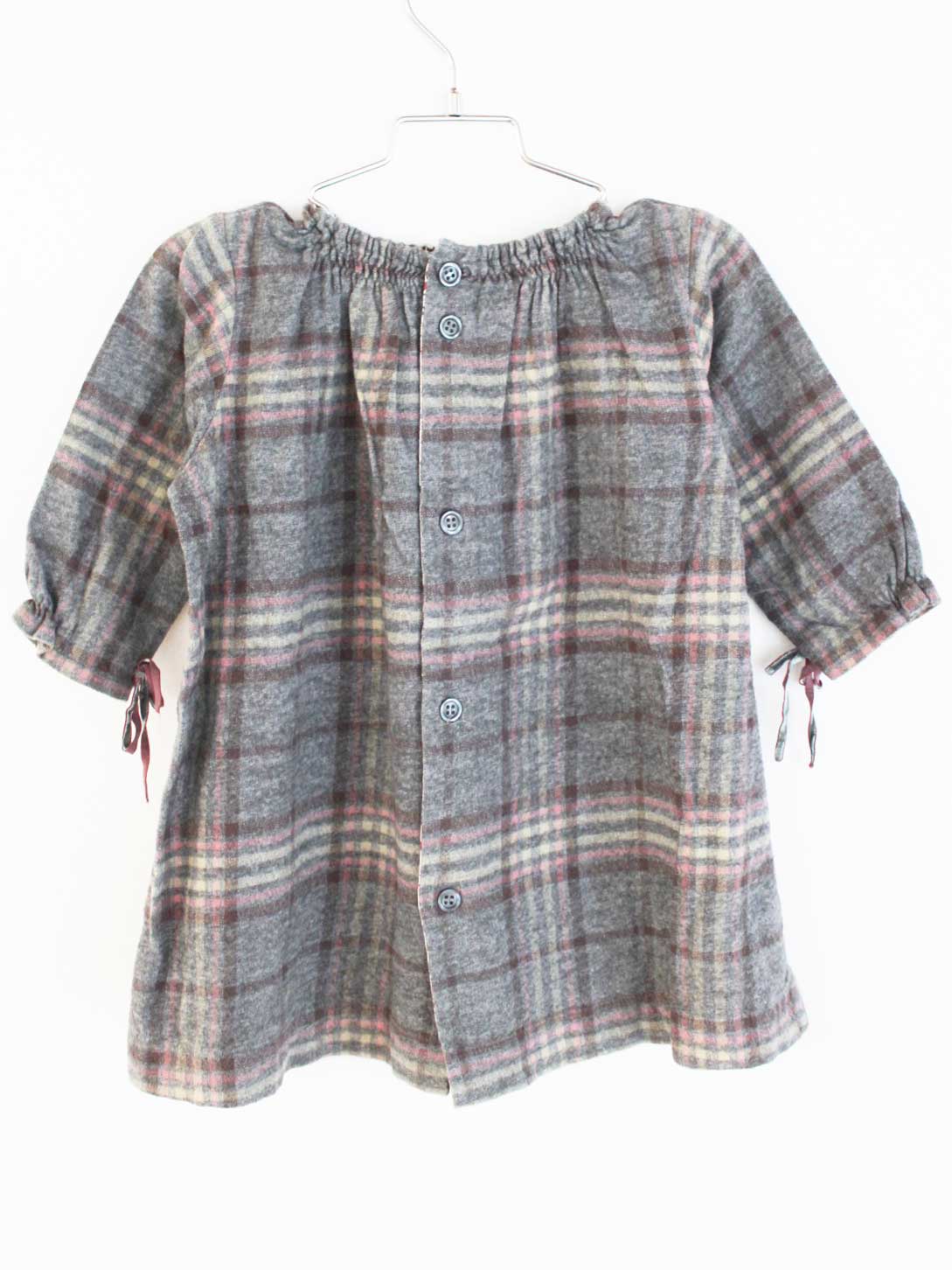 [マキエ/MAKIE]104cm 長袖ワンピース グレー×ピンク系【中古】子供服 キッズ kids 女の子 秋冬 onepi 520142