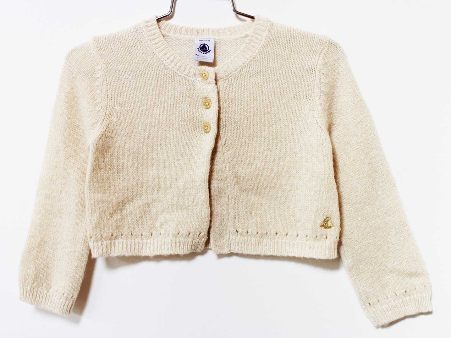 【楽天スーパーSALE!】[プチバトー/PETIT BATEAU]86cm カーディガン/ボレロ オフホワイト×ゴールド【中..
