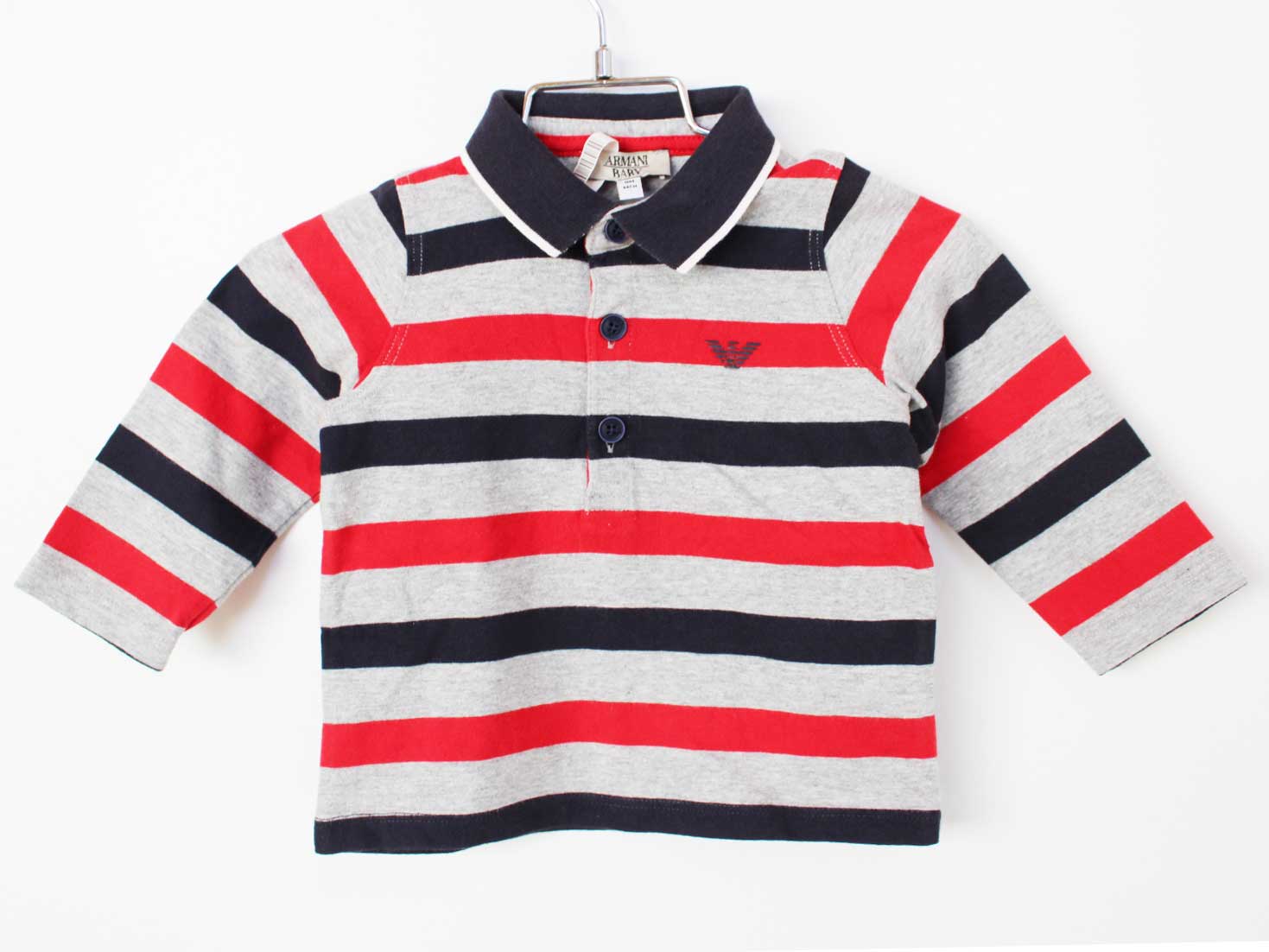【楽天スーパーSALE!】[アルマーニ/Armani baby]68cm 長袖ポロシャツ グレー×紺【中古】子供服 キッズ ..