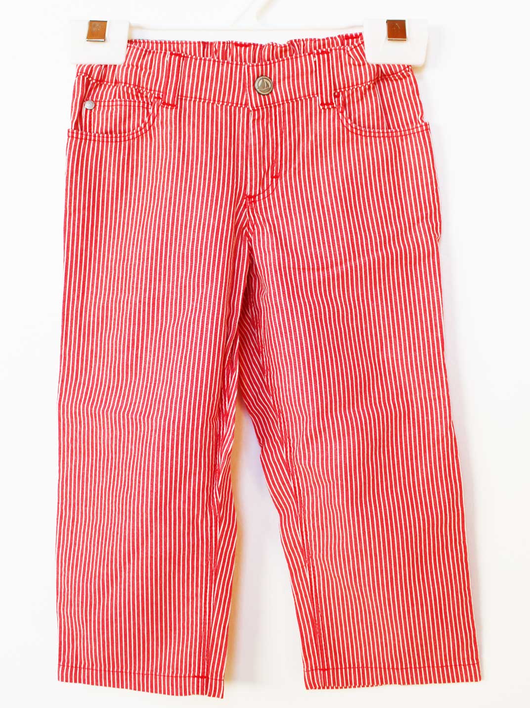 [プチバトー/PETIT BATEAU]86cm ロングパンツ/長ズボン 赤×白【中古】子供服 キッズ kids ベビー服 baby 男の子 女の子 春夏 bottoms 522052